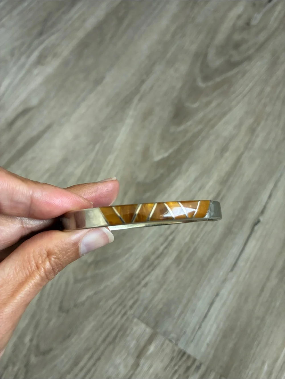 Vintage Taxco Sterling Silver Tiger Eye Hinge Bangle Bracelet